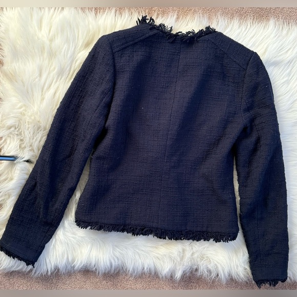 J. Crew Tweed Motorcycle Jacket with Fringe Navy Blue Moto Boucle - Picture 3 of 6